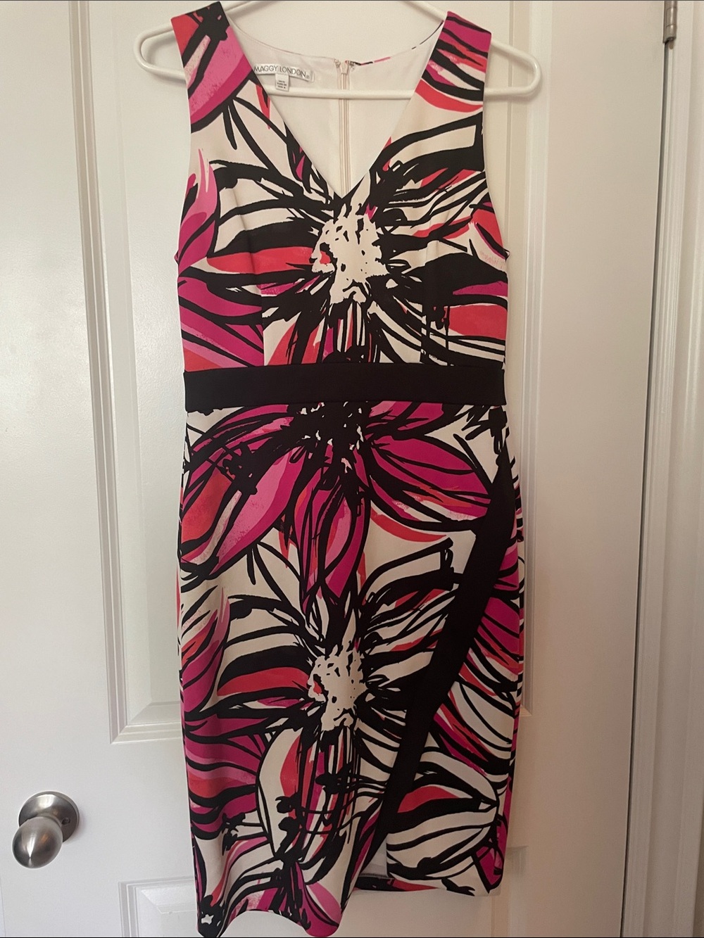 Maggy London Pink, Black & Cream Floral Midi Dress